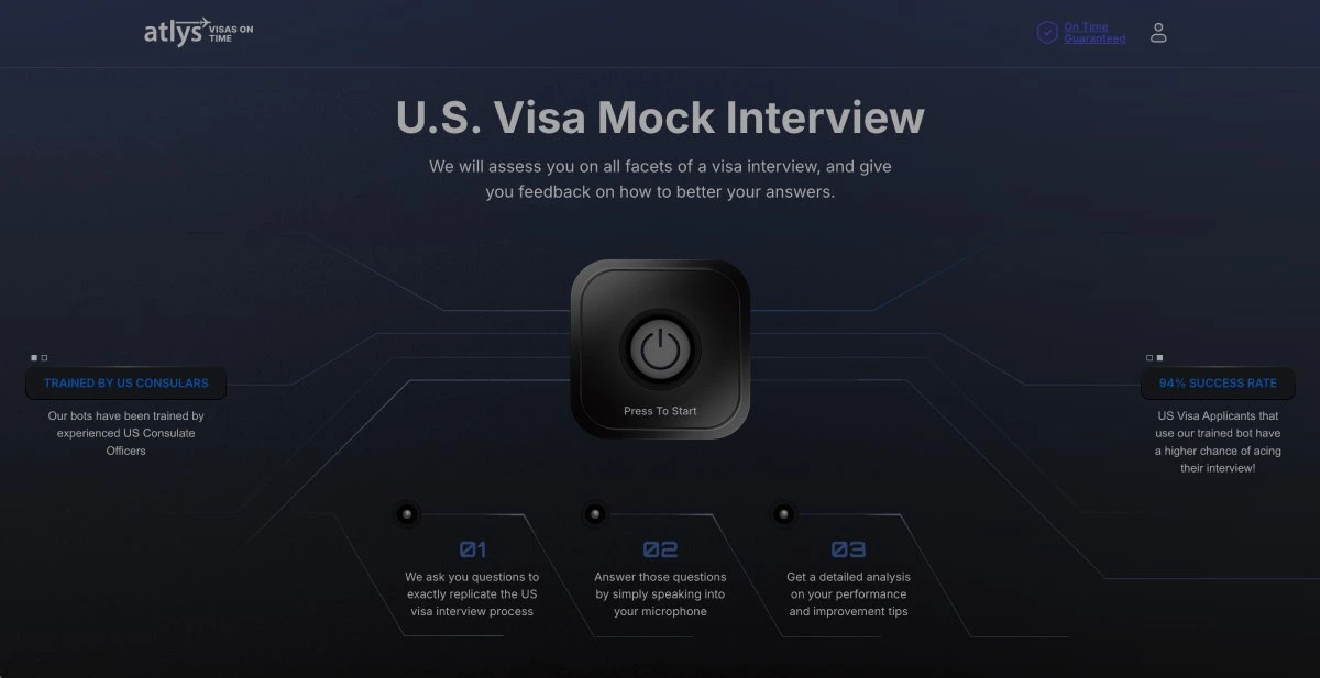 Atlys free B1/B2 tourist visa mock interview tool trained by consular officers