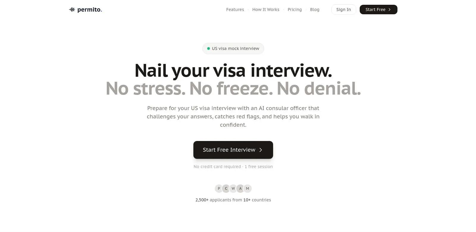 Permito.ai voice interview interface showing real-time conversation with AI consular officer
